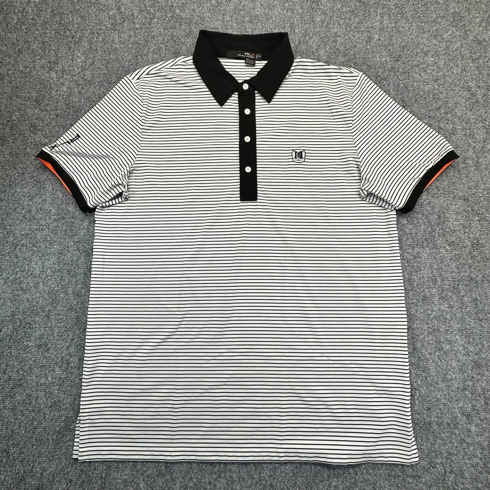 RLX Ralph Lauren Polo Shirt Mens XL Black White‎ Striped Short Sleeve Golf